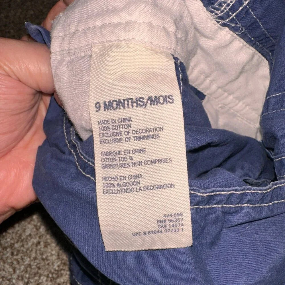 VTG OSHKOSH Navy Blue SHORTALLS 9 MO VESTBAK adjustable strap WHITE STITCHING